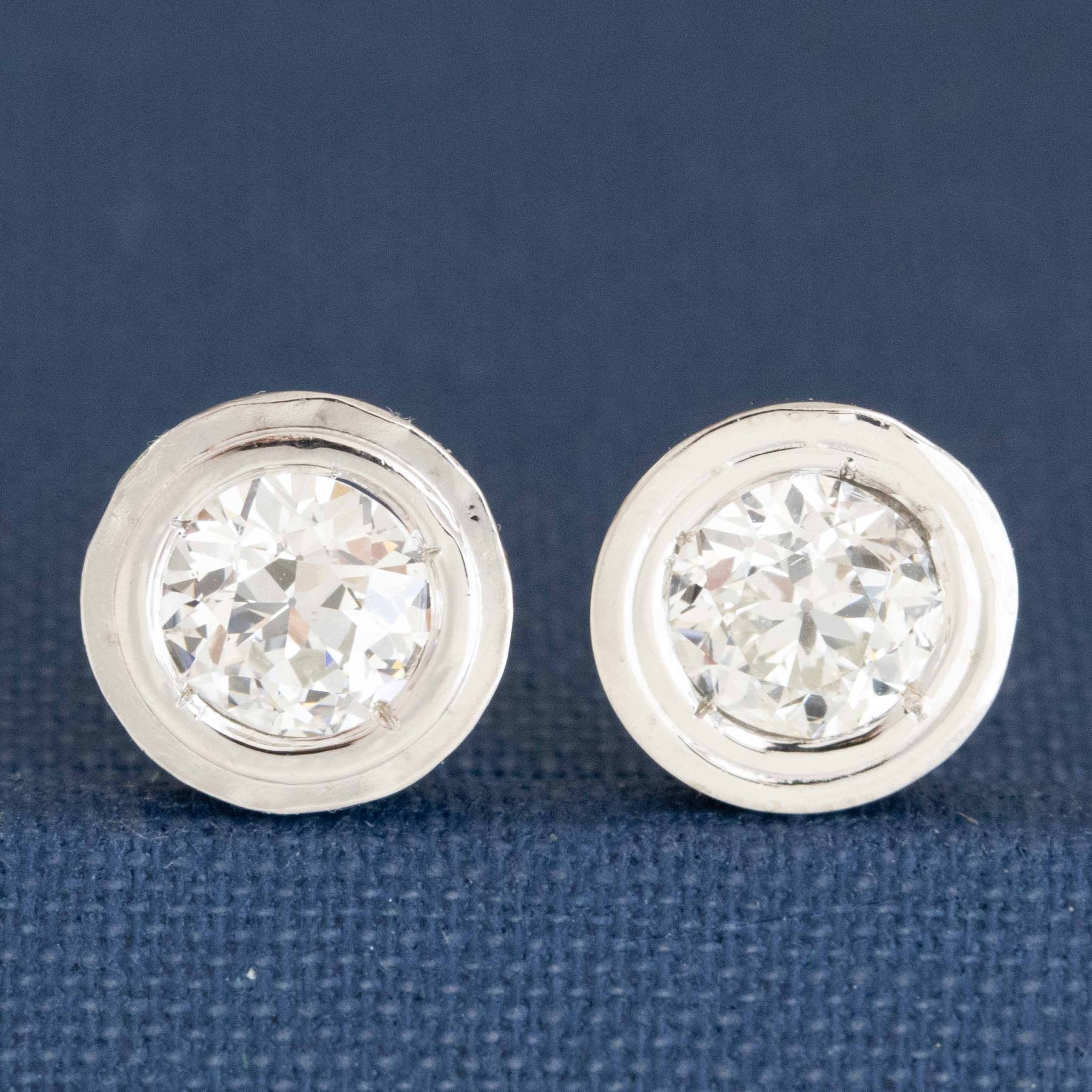 1.57ctw Old European Cut Diamond Double Bezel Stud Earrings