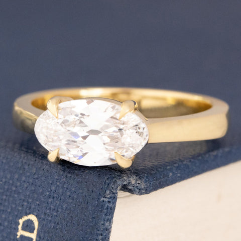 1.58ct Vintage Moval Cut Diamond Solitaire Ring GIA