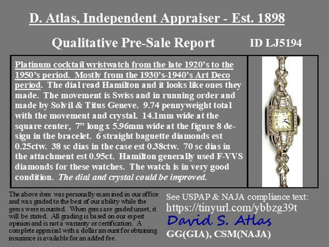 1.58ctw Art Deco Diamond Ladies Watch, by Hamilton