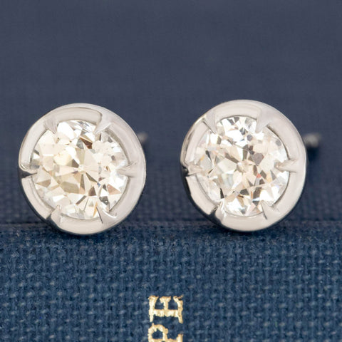 1.58ctw Old European Cut Diamond Collet Stud Earrings