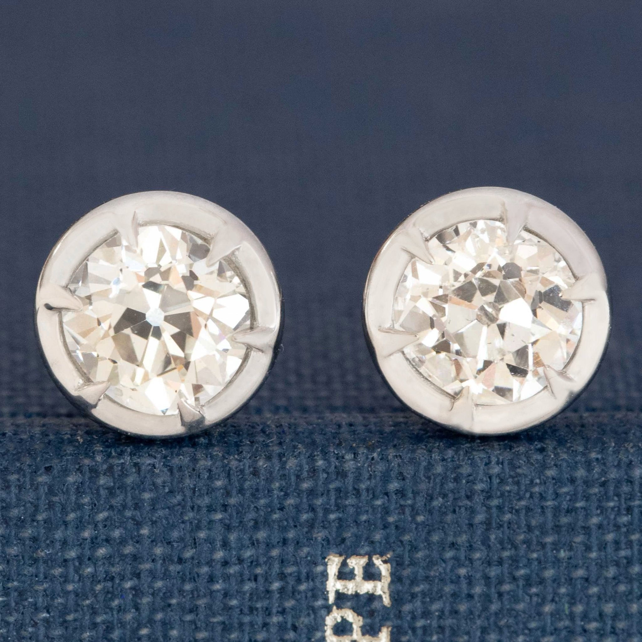 1.58ctw Old European Cut Diamond Collet Stud Earrings