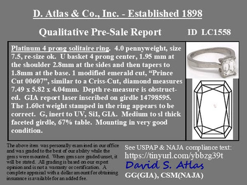1.60ct Prince Step Cut Diamond Solitaire, GIA