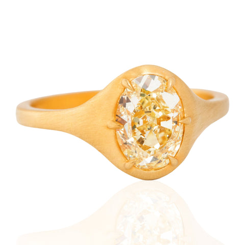 1.60ct Yellow Oval Cut Diamond Collet Solitaire, GIA