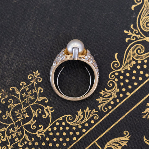 1.60ctw Vintage Pearl & Diamond Ring