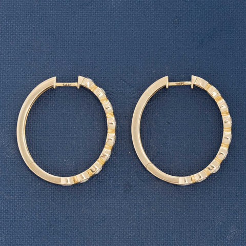 1.61ctw Old European Cut Diamond Bezel Hoop Earrings
