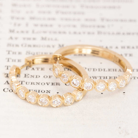 1.61ctw Old European Cut Diamond Bezel Hoop Earrings
