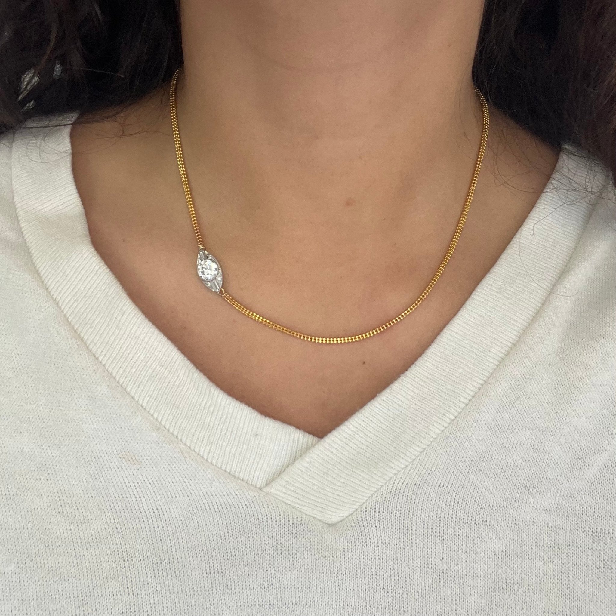1.68ctw Old European Cut Diamond Navette Necklace