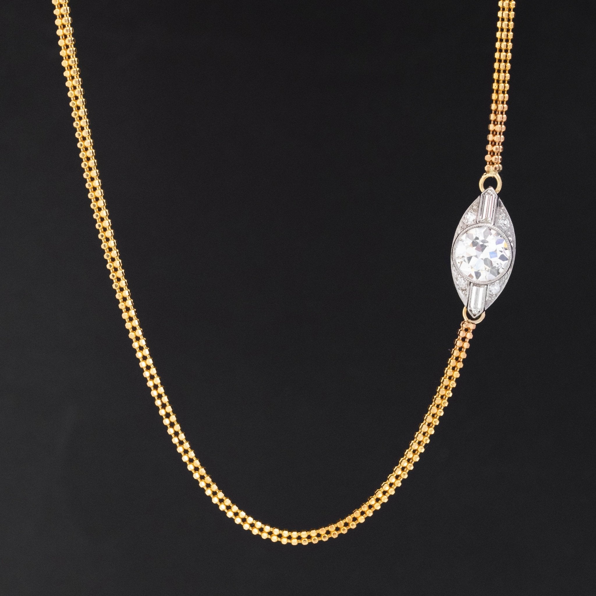 1.68ctw Old European Cut Diamond Navette Necklace