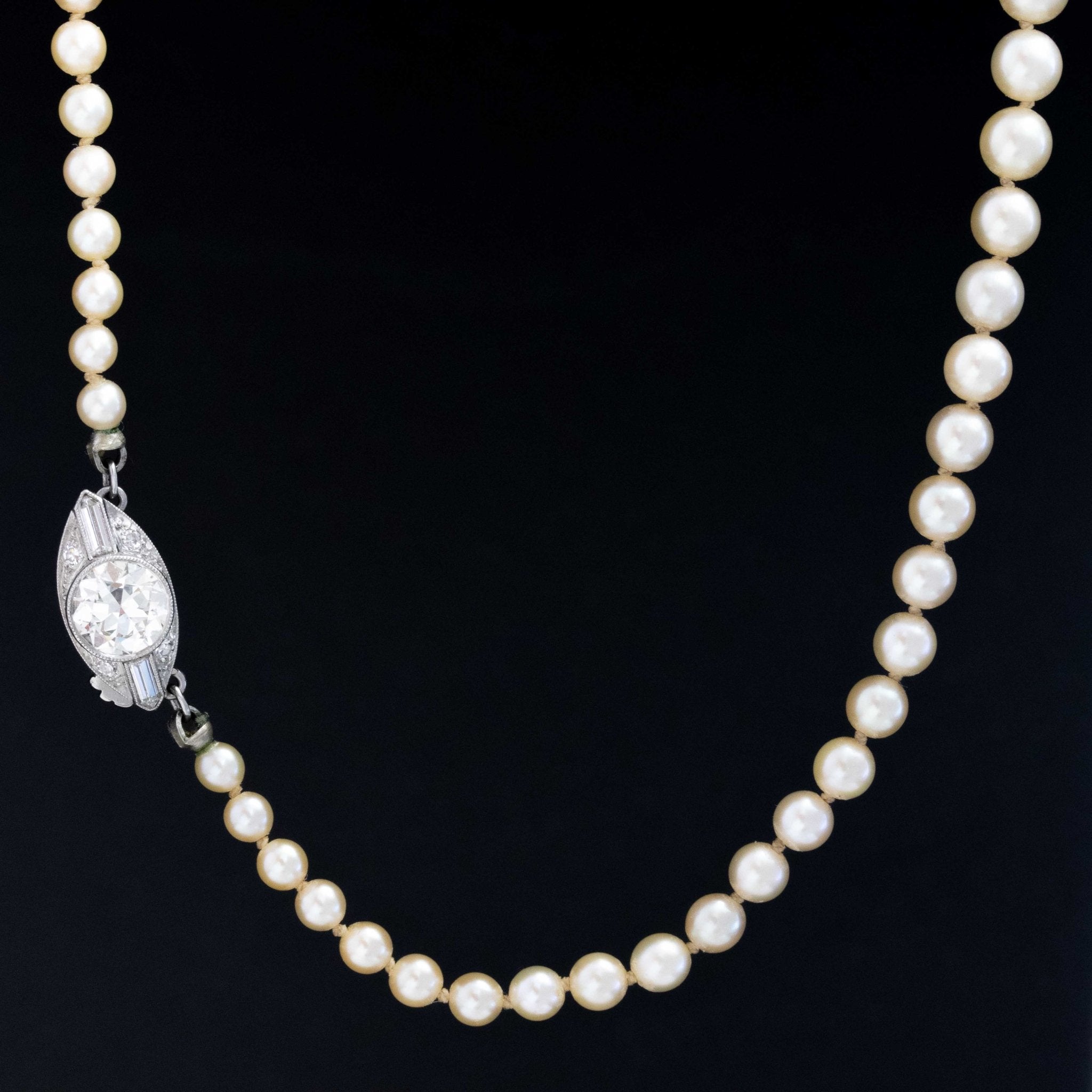 1.61ctw Old European Cut Diamond & Pearl Necklace