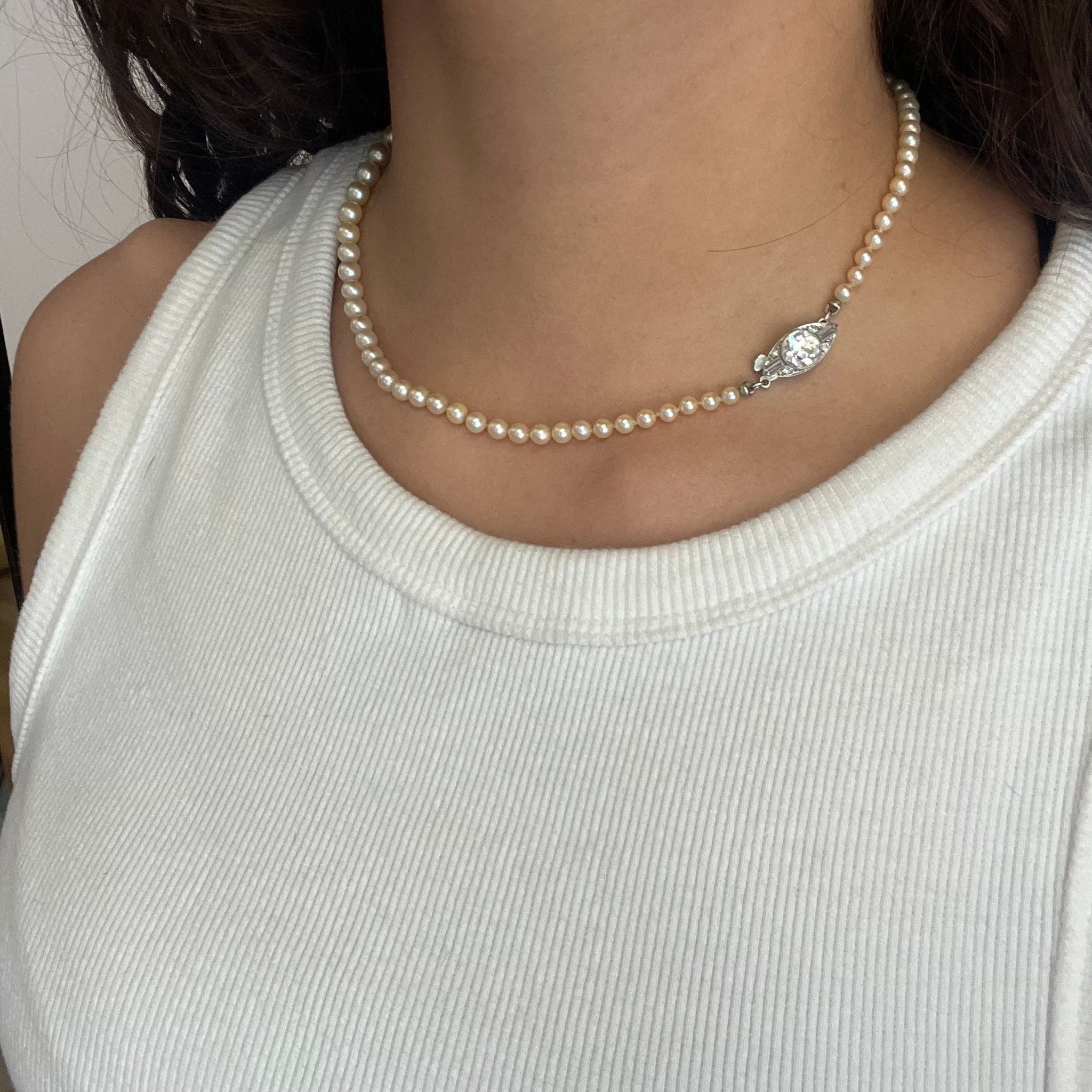 1.61ctw Old European Cut Diamond & Pearl Necklace