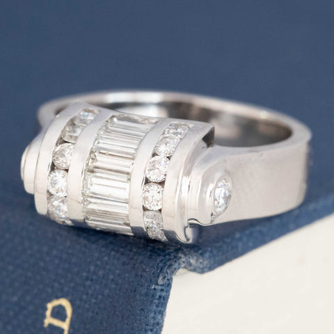 1.62ctw Art Retro Diamond Barrel Ring