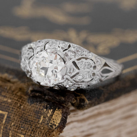 1.62ctw Edwardian Old European Cut Diamond Filigree Ring