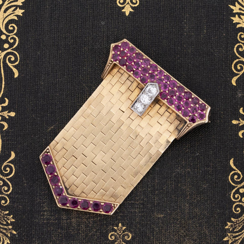 1.65ctw Diamond & Ruby Mesh Buckle Brooch