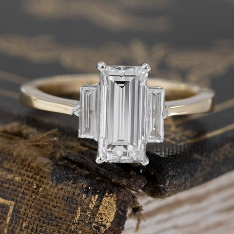 1.65ctw Elongated Step Cut Diamond Trilogy Ring, GIA E VVS2