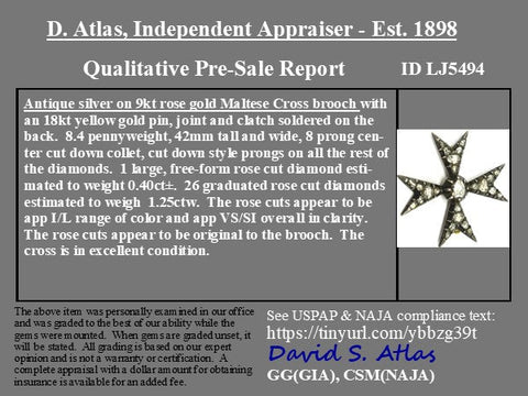 1.65ctw Georgian-era Rose Cut Diamond Maltese Cross Brooch