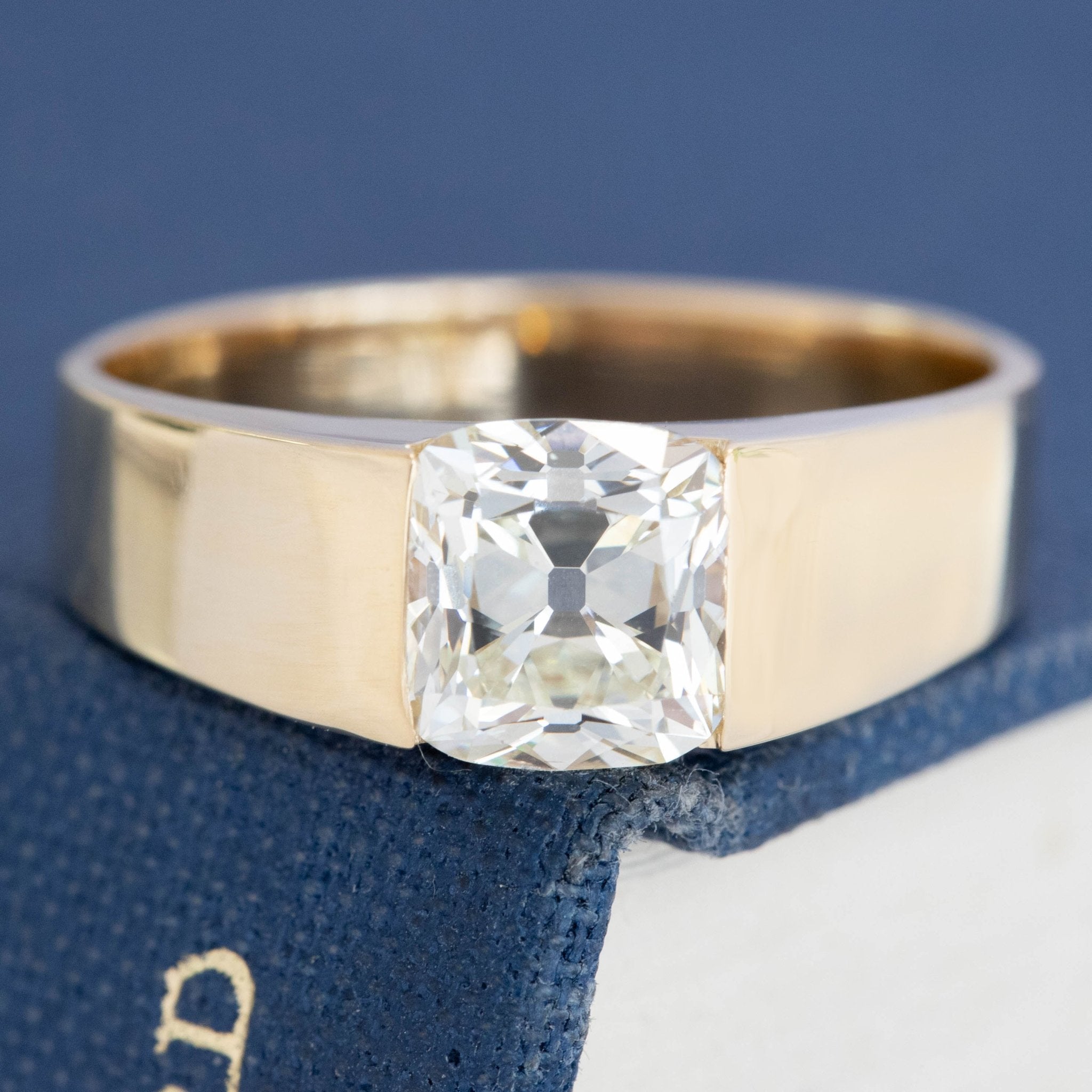 1.66ct Cushion Cut Diamond Half-Bezel Solitaire, GIA L VVS2