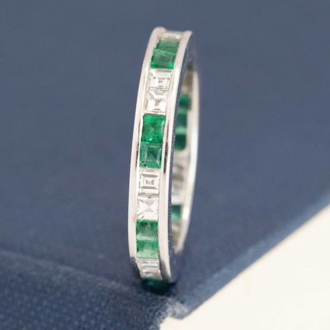 1.66ctw Emerald & Step Cut Diamond Eternity Band