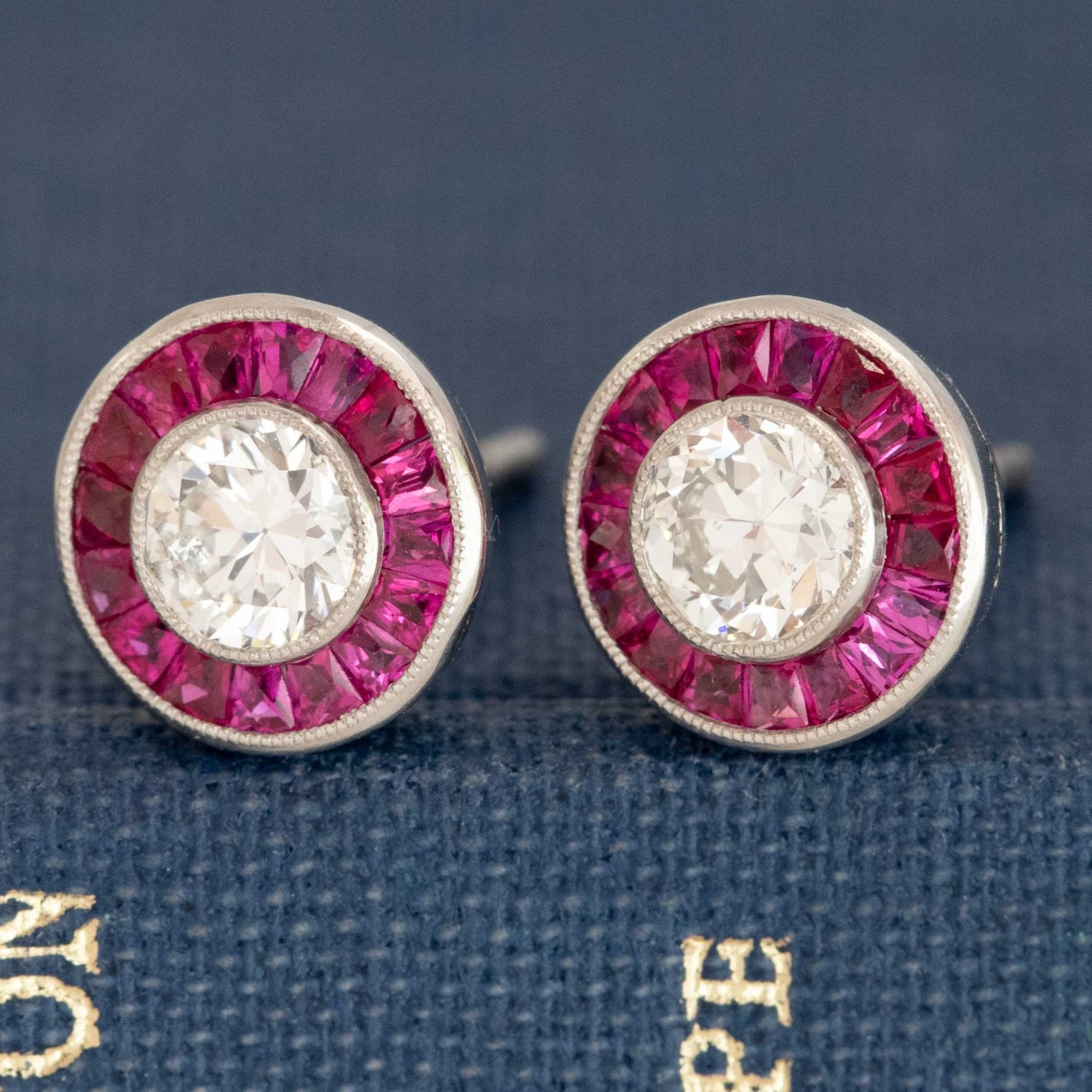 1.66ctw Old European Cut Diamond & Ruby Target Earrings