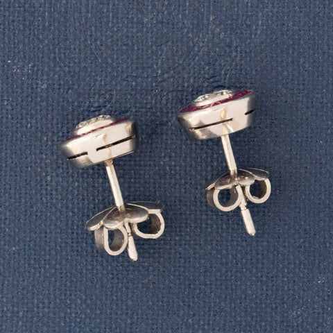 1.66ctw Old European Cut Diamond & Ruby Target Earrings