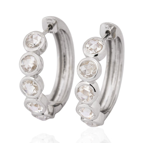 1.66ctw Rose Cut Diamond Bezel Hoop Earrings