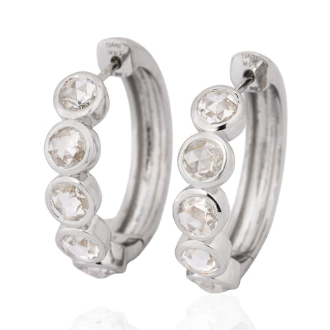 1.66ctw Rose Cut Diamond Bezel Hoop Earrings
