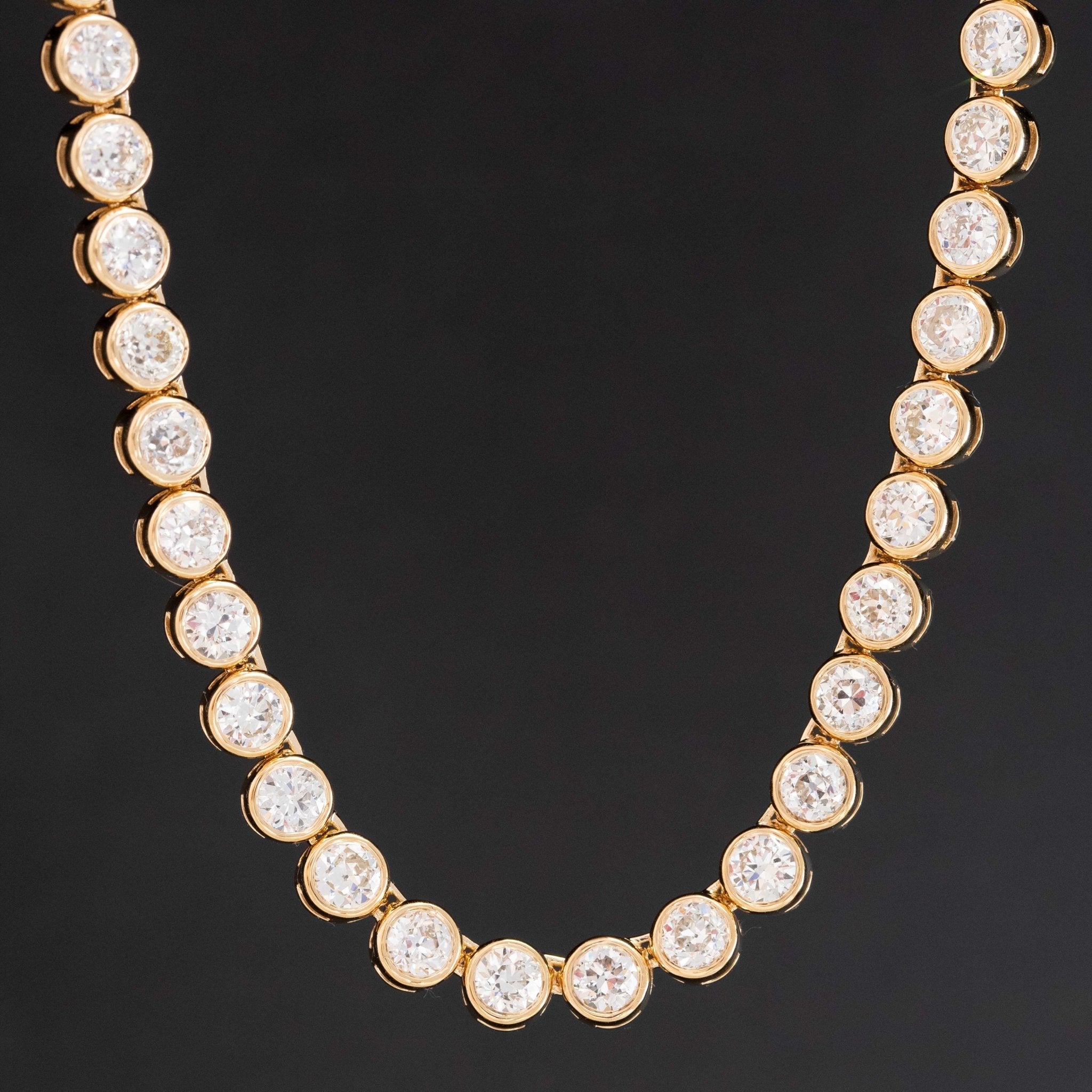 16.70ctw Old European Cut Diamond Bezel Tennis Necklace in 18kt Yellow Gold