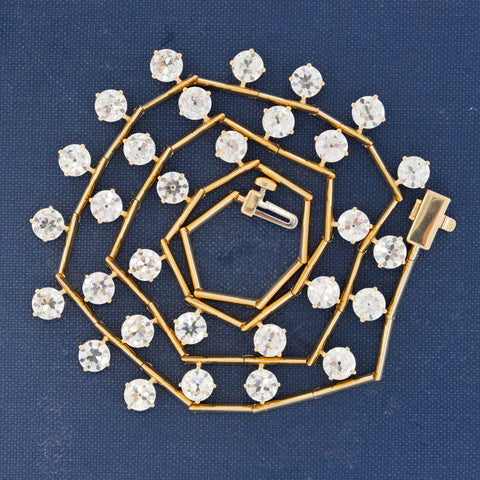 16.78ctw Old European Cut Diamon Bar Link Station Necklace