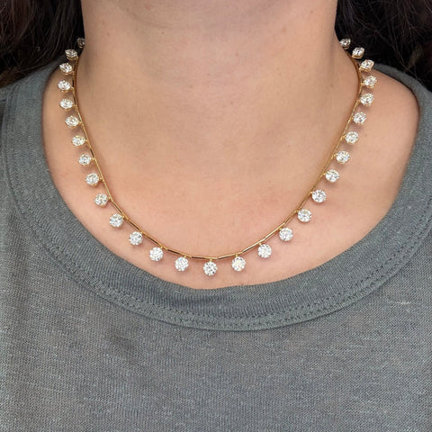 16.78ctw Old European Cut Diamon Bar Link Station Necklace