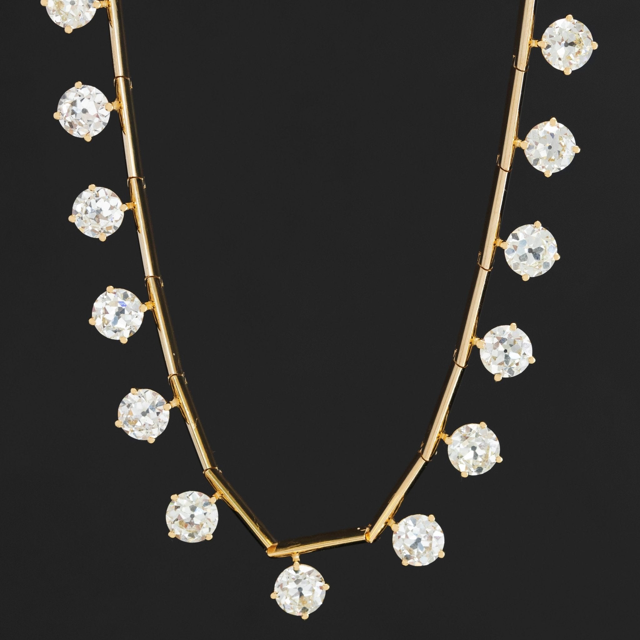 16.78ctw Old European Cut Diamon Bar Link Station Necklace