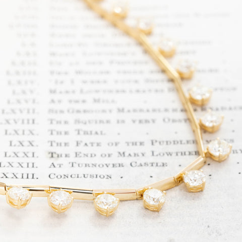 16.78ctw Old European Cut Diamon Bar Link Station Necklace
