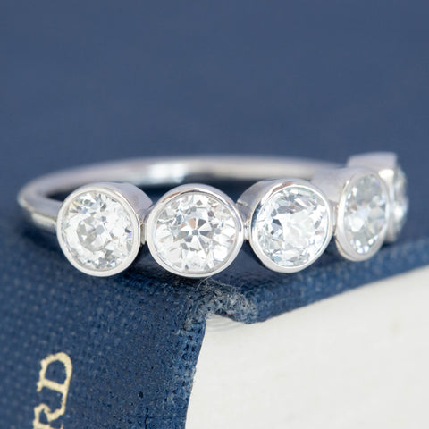 1.68ctw old European cut diamond five-stone bezel half hoop band in platinum – alternate view 3