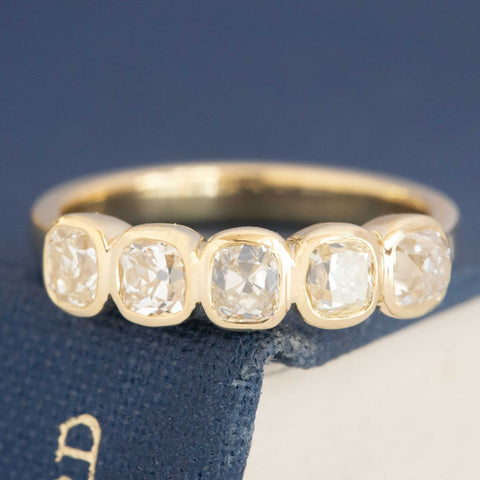 1.68ctw Old Mine Cut Diamond 5-Stone Bezel Band
