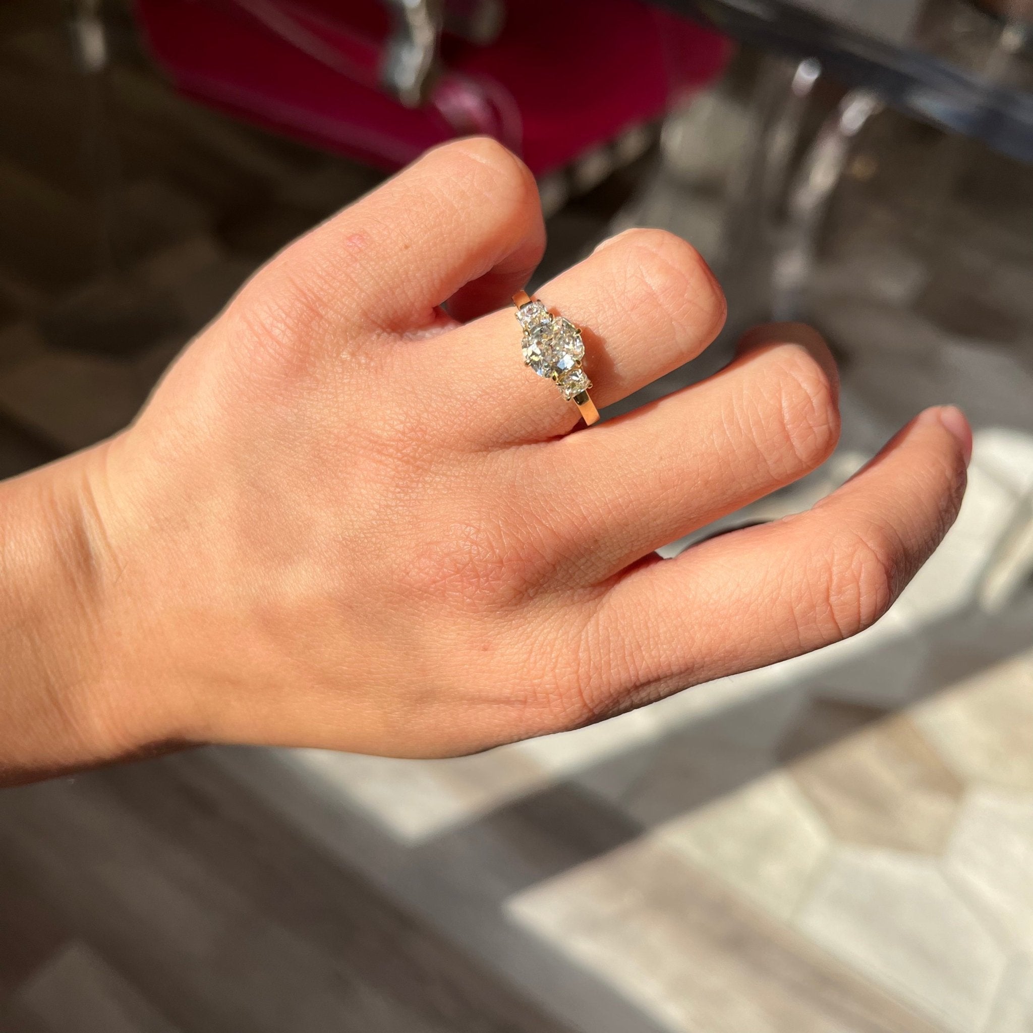 1.69ctw Old Mine Cut Diamond Trilogy Ring, GIA J SI