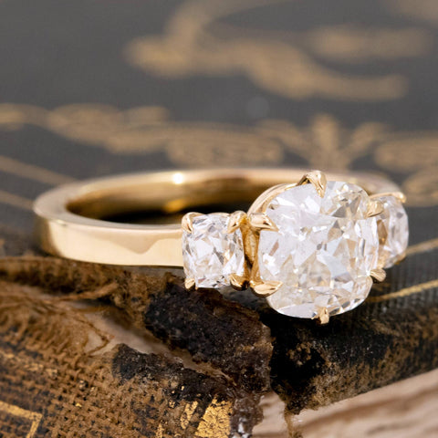1.69ctw Old Mine Cut Diamond Trilogy Ring, GIA J SI