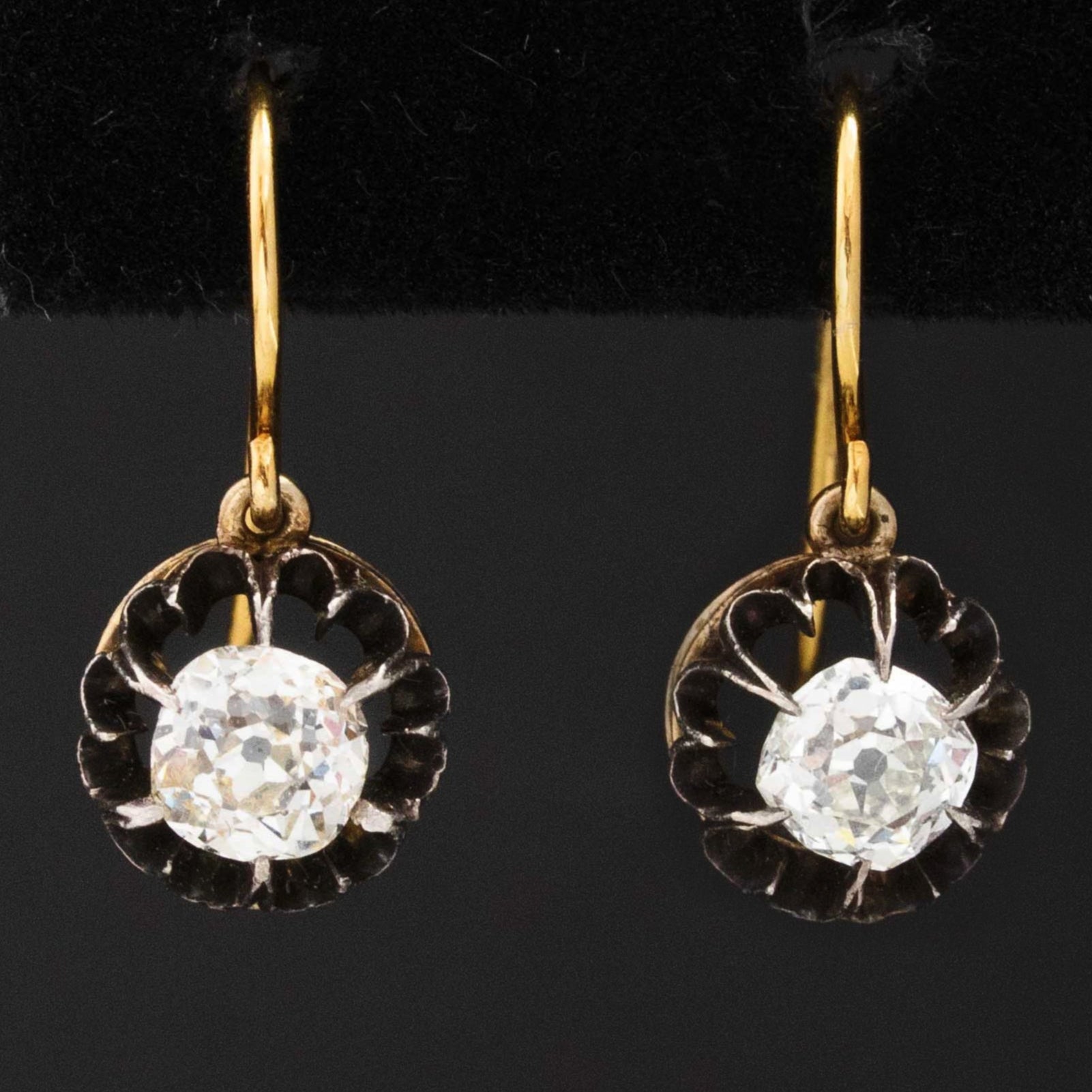 1.70ctw Antique Old Mine Cut Diamond Collet Drop Earrings