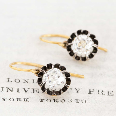 1.70ctw Antique Old Mine Cut Diamond Collet Drop Earrings