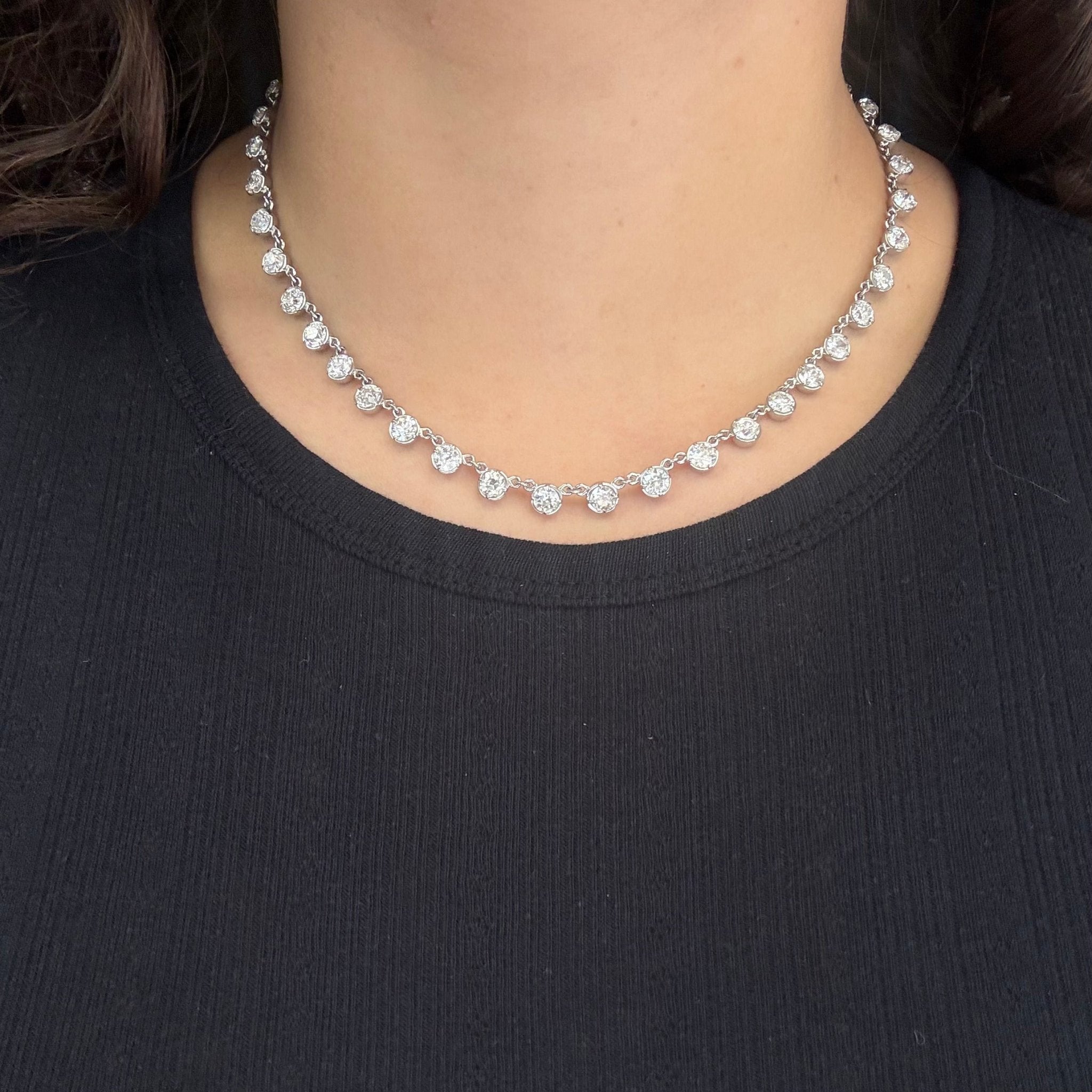 17.12ctw Old European Cut Diamond Riviere/Tennis Necklace