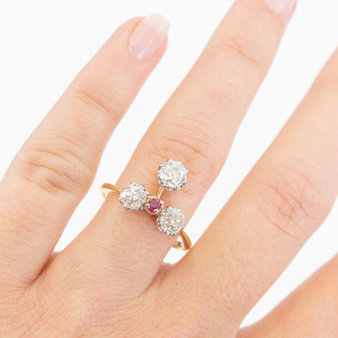 1.71ctw (est) Edwardian Old Mine Cut Trios Diamond Ring, French