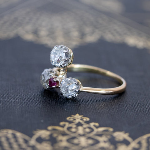 1.71ctw (est) Edwardian Old Mine Cut Trios Diamond Ring, French