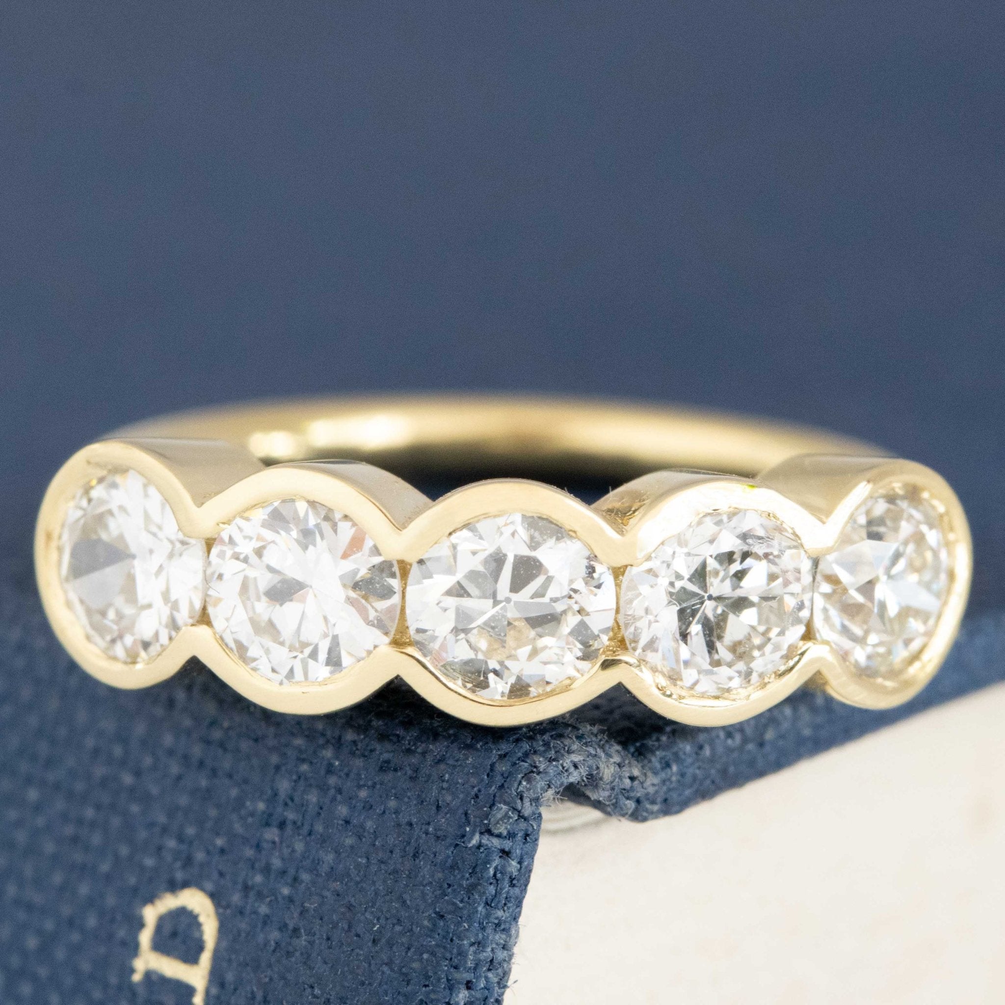 1.71ctw Old European Cut Diamond 5-Stone Half-Bezel Band