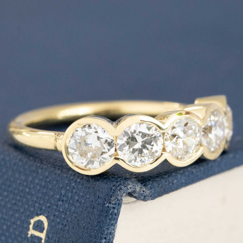 1.71ctw Old European Cut Diamond 5-Stone Half-Bezel Band