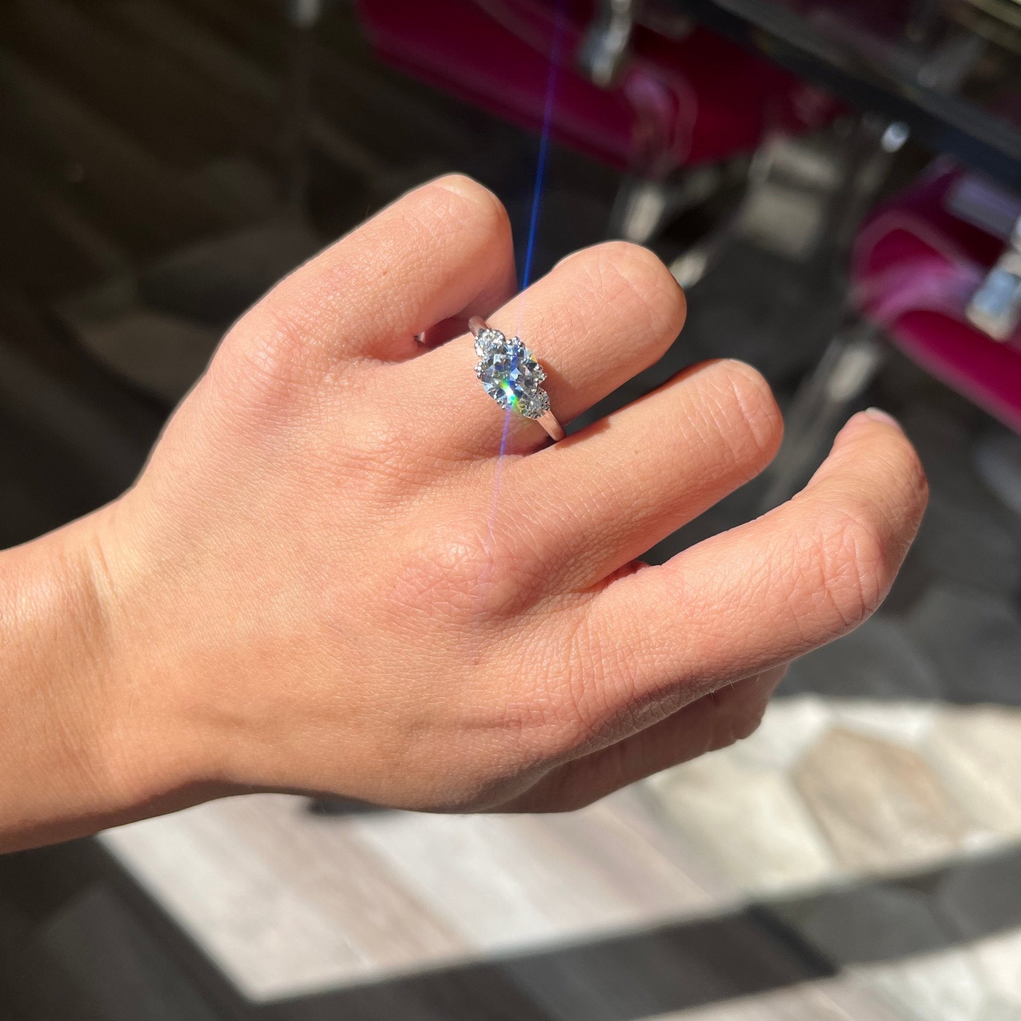 1.71ctw Transitional Cut Diamond Vintage Trilogy Ring, GIA I VS2