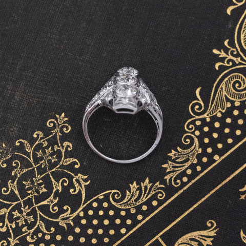 1.72ctw Old European Cut Diamond Trilogy Navette Ring