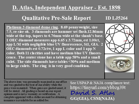 1.72ctw Old European Cut Diamond Trilogy Ring