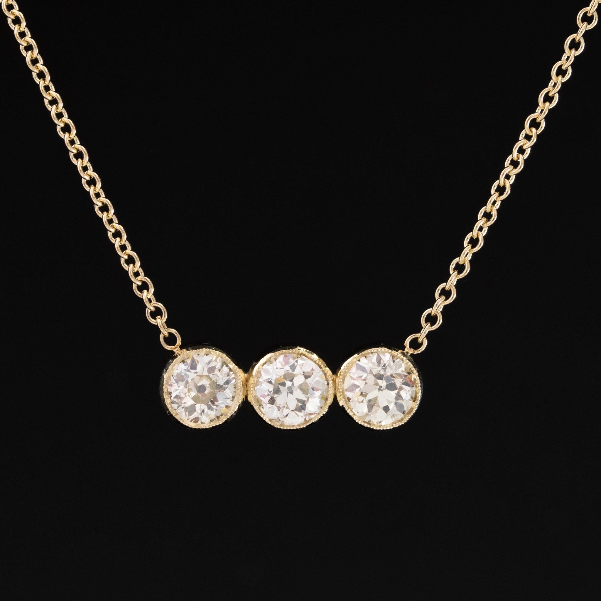 1.74ctw Old European Cut Diamond Trilogy Bezel Pendant