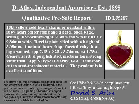 1.75ct Vintage Ruby Heart Bezel Charm