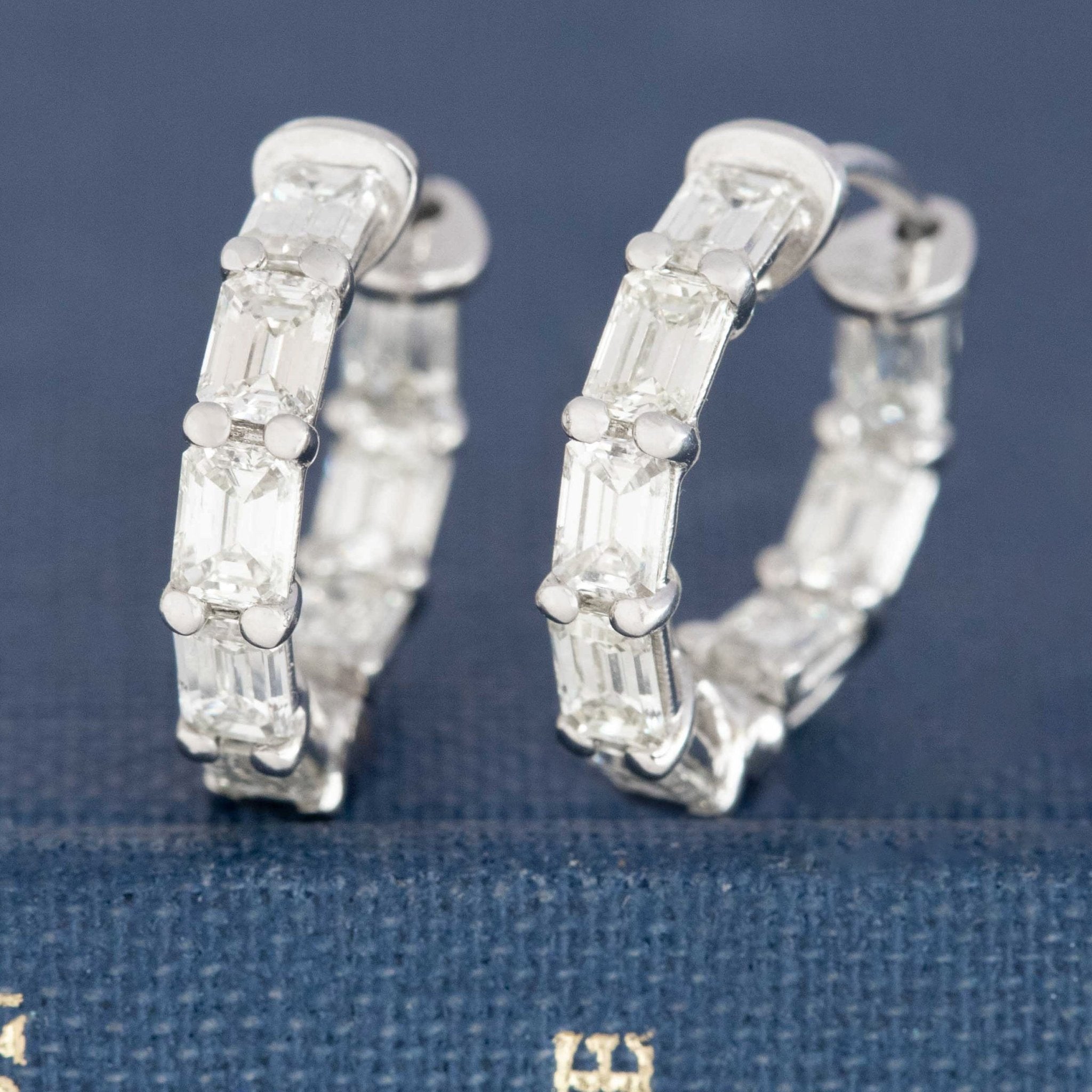 1.76ctw Emerald Cut Diamond Inside Out Hoop Earrings