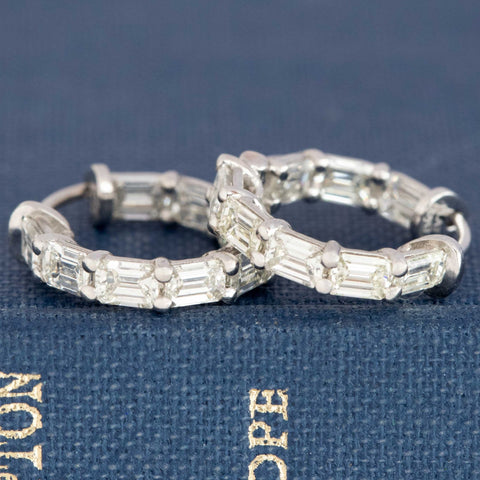 1.76ctw Emerald Cut Diamond Inside Out Hoop Earrings