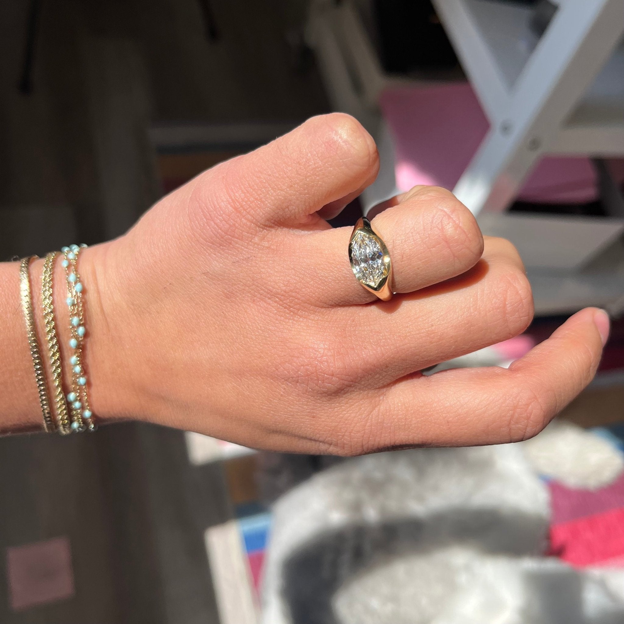 1.79ct Marquise Cut Diamond Half-Bezel Solitaire