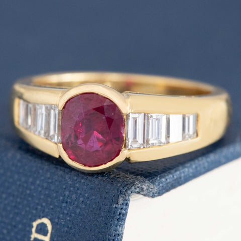 1.79ctw Vintage Ruby & Diamond Ring, French
